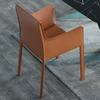Modern White Armchair Hotel Restaurant Coffee Shop Saddle Leather Dining Chair