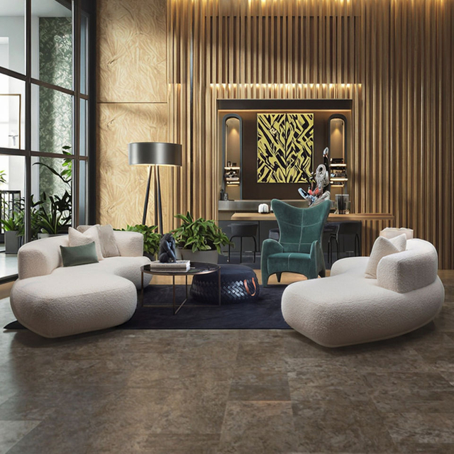 Italian Minimalist Office Reception Sofa Set New Curved Velvet Fabric Sofa Creamy Small Living Room Furniture