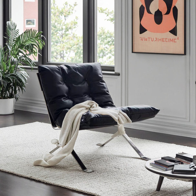 Sillones de dise&ntilde;o creativo moderno de acero inoxidable, muebles de sala de estar de cuero genuino para Villa, silla decorativa para sal&oacute;n de ocio