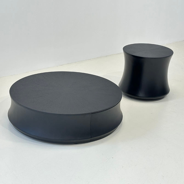 Modern Solid Wood Circular Round Coffee Table Set with Drawers Villa Living Room High-end Hotel Side Table