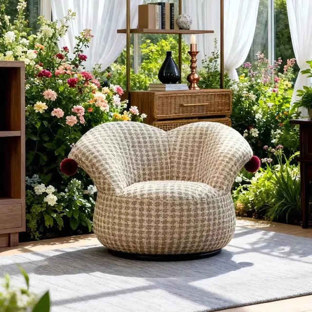 Modern Creative Design Single Sofa Rotating Swivel Armchair Linen Velvet Customizable Living Room Hotel Leisure Chair Armchair