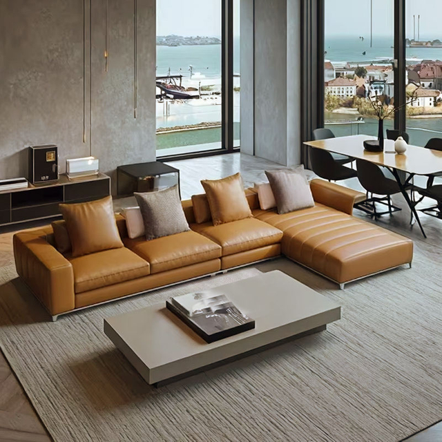Italian Style Sectional Sofa Furniture Leather Corner Sofa Couch Luxury Villa Living Room L Shaped Sofa Set