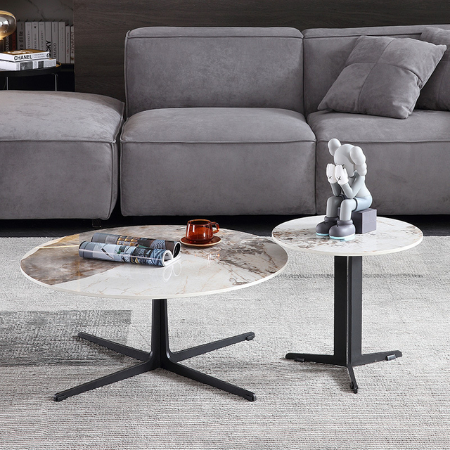 Modern Marble Coffee Table Metal Leg Marble Top Rectangular Round Table