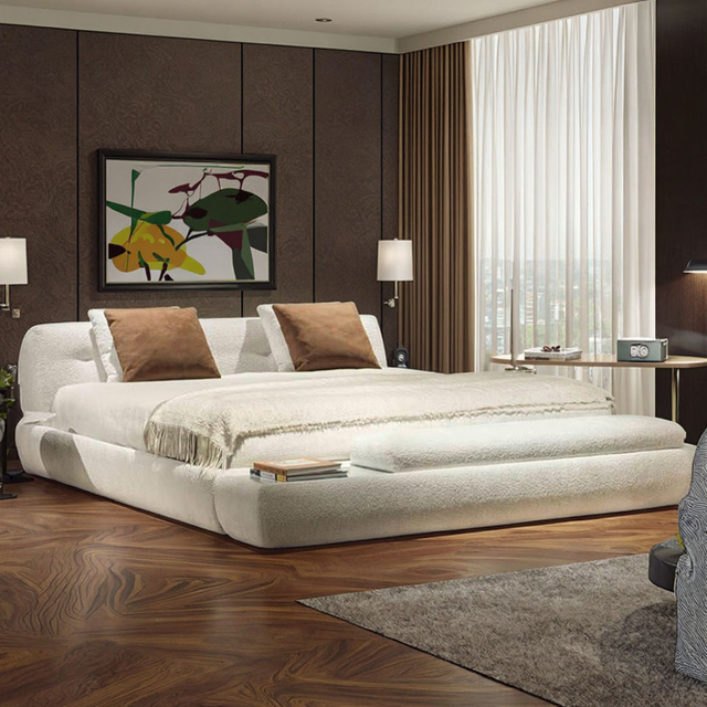 Italian Designer Modern Apartment Hotel Resort Bedroom Furniture Queen King Size Upholstered Fabric Bed Frame Double Beds