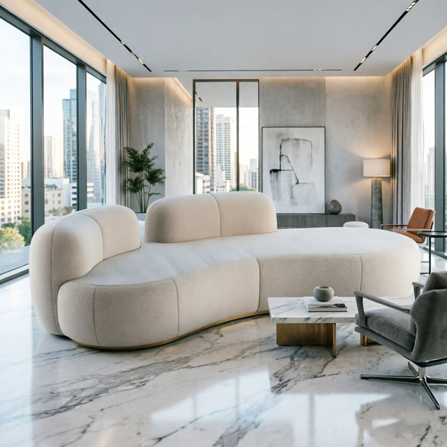 Modern Living Room Curved Creative Sofa Foshan Furniture Factory Modular Velvet Fabric Hotel Sofa Manufacturer