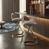 Luxury Creative Design Bar Chair Hotel High End Restaurant Gold Stainless Steel Genuine Leather High Foot Chair