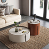 Modern Round Coffee Table Set with Simple Birch Horse Saddle Leather Tea Table for Living Rooms Hotels Apartments