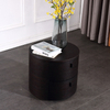 Modern Style Luxury Round Dark Walnut Nightstand With Drawer Hotel Bedroom Wood Frame Marble Top Bedside Table Furniture