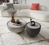 Living Room Center Table With Rock Slab Top Microfiber Leather Titanium Base Round Coffee Table