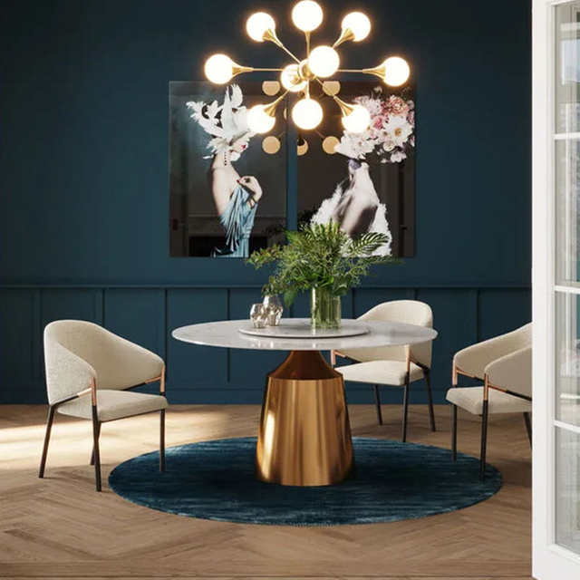Italian Style Light Luxury Dining Table Customized Size Natural Stone Stainless Steel Marble Rock Slab for Kitchen Use for