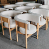 Modern Nordic Wooden Linen Fabric Dining Chairs Hotels Cafes Restaurants Round Arm Solid Wood Chairs