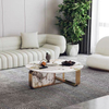 Modern Luxury Gold Stainless Steel Round Coffee Table with Marble Top Set for Home and Hotel Living Room Dining Use
