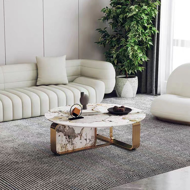 Modern Luxury Gold Stainless Steel Round Coffee Table with Marble Top Set for Home and Hotel Living Room Dining Use