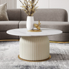 Luxury Living Room Furniture Modern Design Ceramic Top Gold Stainless Steel Round Coffee Table Set