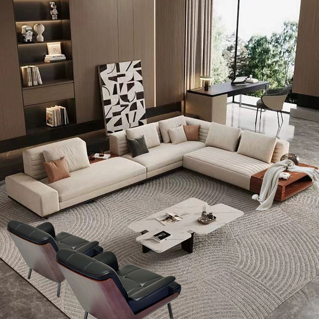 Luxury Villa Living Room L Shaped Sofa Set Custom Furniture Modern Leather Modular Sectional 7 Seater Corner Sofa Couch