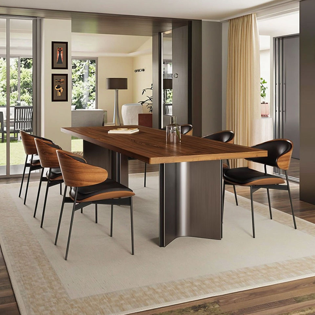 Modern European Style Restaurant Chair Rectangle Dining Table Wooden/Marble Top Steel Base for Home Kitchen Villas Hotels Chairs