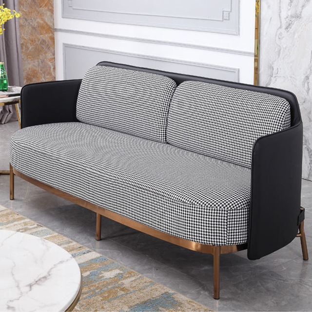 Modern Luxury Sofa Set Stainless Steel Golden Frame Fabric Hotel Office Living Room Furniture