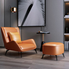 Italy Style Mininalism Hotel Single Seater Leather Lounge Armchairs with Foot Ottoman Living Room Sofa Chair
