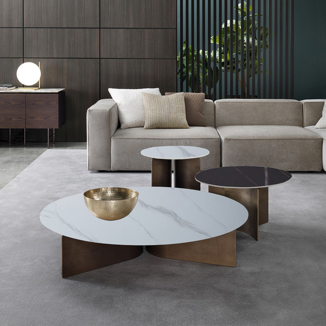 Italian Light Luxury Stainless Steel Tea Table Marble Top Side Table Combination Simple Modern Villa Living Room Coffee Table