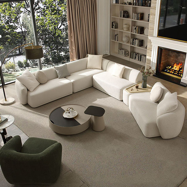Modern Sectional Sofa Set Furniture Velvet Fabric Round White Living Room Couch Apartment Modular Semi-circular Sofa