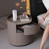 Italian Design Bedside Table Round Solid Wood Smart With 2 Drawer Large Capacity Household Cylindrical Bedroom Nightstand