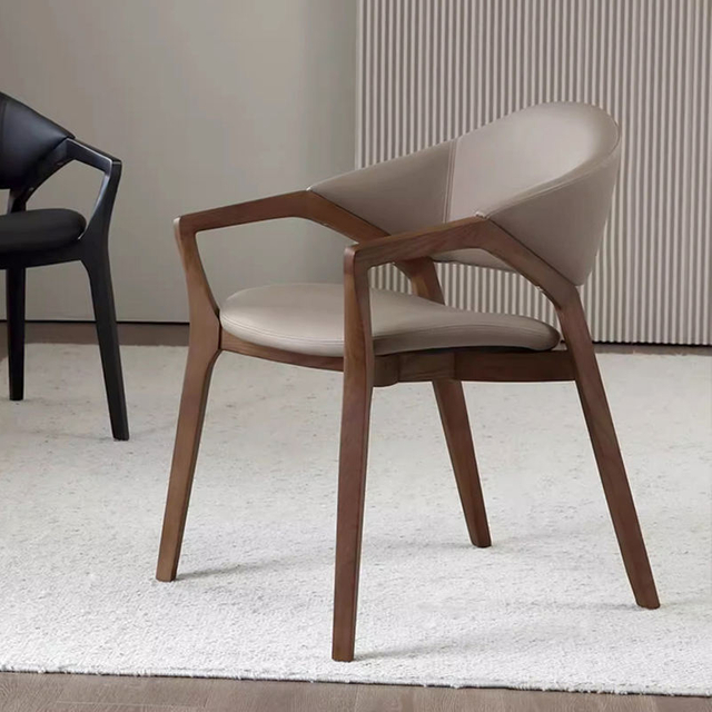 Wabi Sabi Style Nordic Japanese Living Room Chair Solid Wood Leather Dining Chair Hotel Restaurant Chair