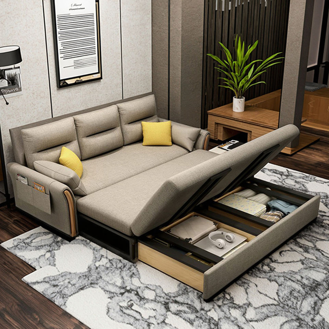 Modern Multifunctional Storage Design Sofa Bed Living Room Hotel Apartment Linen Velvet Fabric Folding Sofa Couch