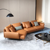 Italian Style Sofa Set Living Room Hotel Lobby Combination Sofa Stainless Steel Leg Orange Leather Sofa Can Be Customized
