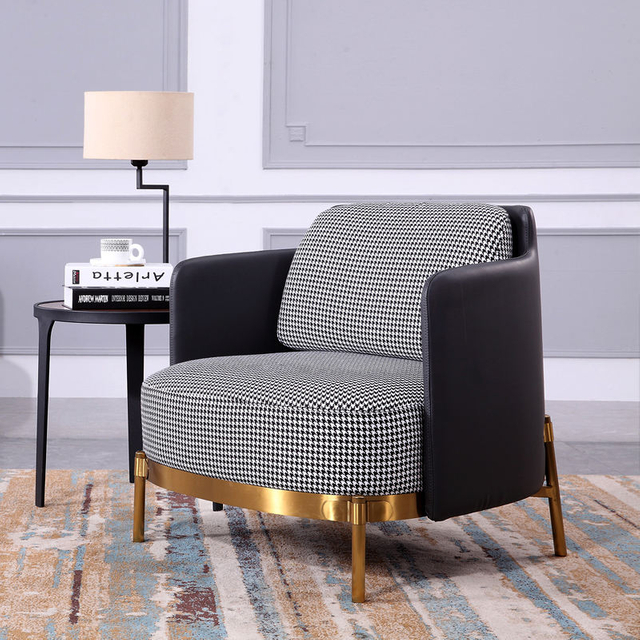 Nice Fashion Style Sofa Set Fabric PU Combination Stainless Steel Gold Color Leg Living Room and Hotel Furniture