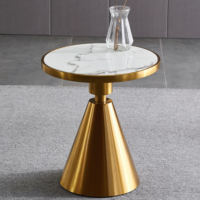 Italian Luxury Gold Stainless Steel Marble Coffee Table Hotel Apartment Round Edge Side Table