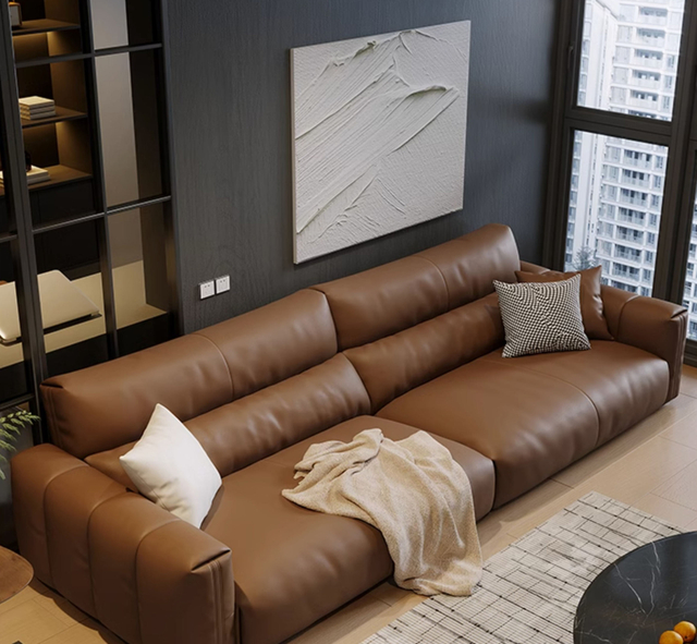 Italian Modern Design Leather Sofa Couch Set Villa Living Room Hotel Lobby High Backrest Three Seater Sofa