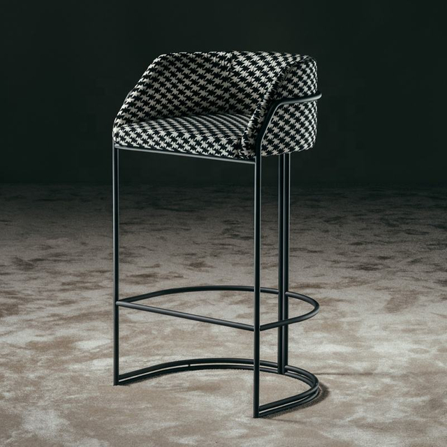Modern Design Hotel Casual Cafe Bar Counter High Stool Black Metal Leg Decor Fabric Front Desk Chair bar Chair