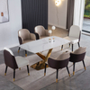 Modern Rectangular Dining Room Table Marble Top Gold Stainless Steel Dining Set of 6 Chairs