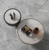 Living Room Center Table With Rock Slab Top Microfiber Leather Titanium Base Round Coffee Table