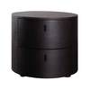 Modern Style Luxury Round Dark Walnut Nightstand With Drawer Hotel Bedroom Wood Frame Marble Top Bedside Table Furniture