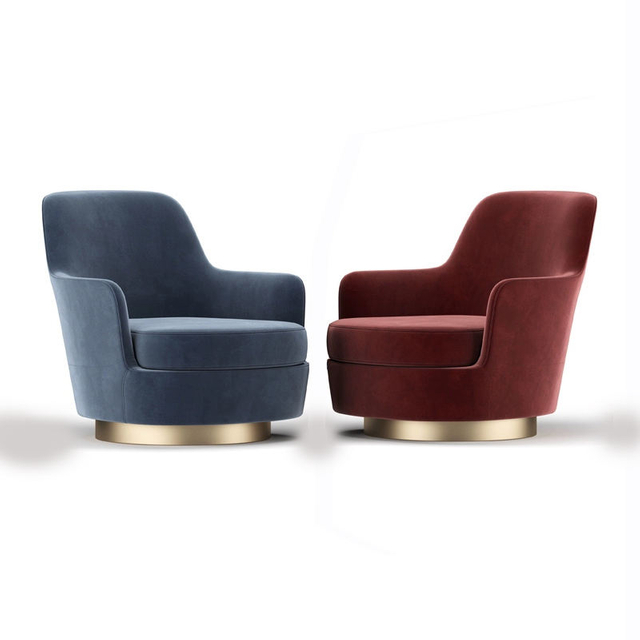 Modern Living Room Furniture Armchair Gold Stainless Steel Accent Chair Velvet Fabric Swivel Leisure Lounge Chair for Home Hotel