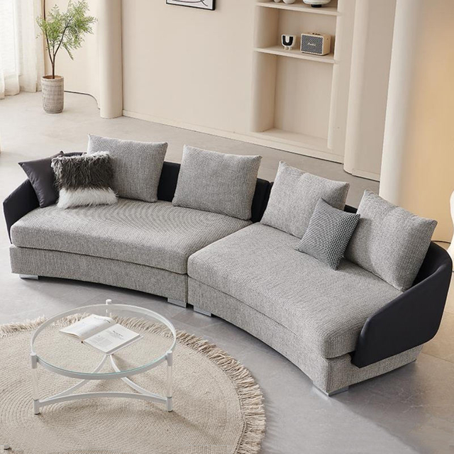 Modern Italy Style Luxury Medium Semi-round Sofa Living Room Genuine Leather Sofa With Stainless Steel Leg