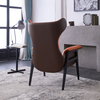 Modern Wood Leisure Chair Leather Sofa Chair Living Room Hotel Commercial Space High Back Chair