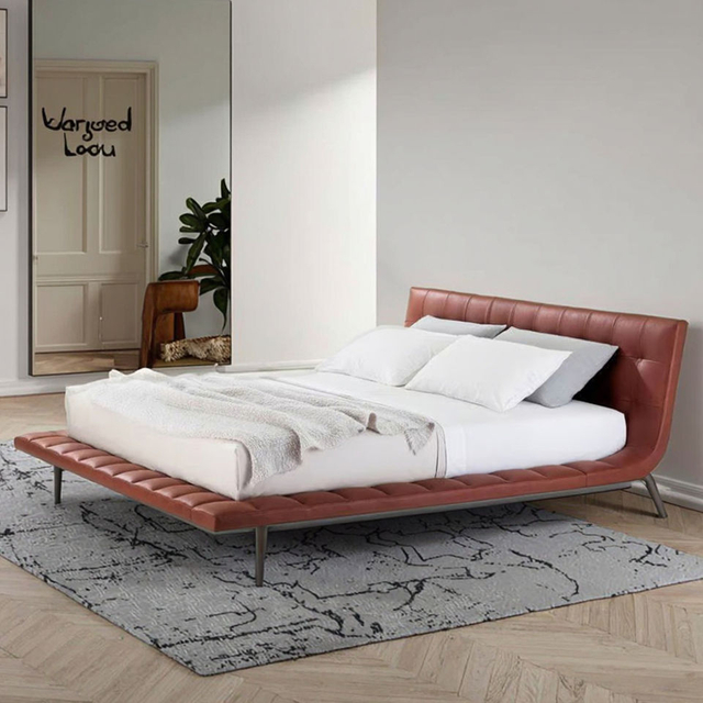 Modern Full Size Bedroom Furniture Genuine Leather Bed Designer Light Luxury Italian King Bed Bedroom Furniture