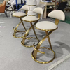 Luxury Creative Design Bar Chair Hotel High End Restaurant Gold Stainless Steel Genuine Leather High Foot Chair