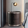 Italian Design Bedside Table Round Solid Wood Smart With 2 Drawer Large Capacity Household Cylindrical Bedroom Nightstand