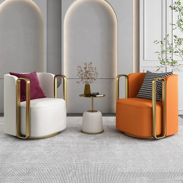 Fauteuil pivotant de luxe en tissu nordique moderne, cadre en m&eacute;tal dor&eacute;, canap&eacute; simple en velours, pour meubles de salon