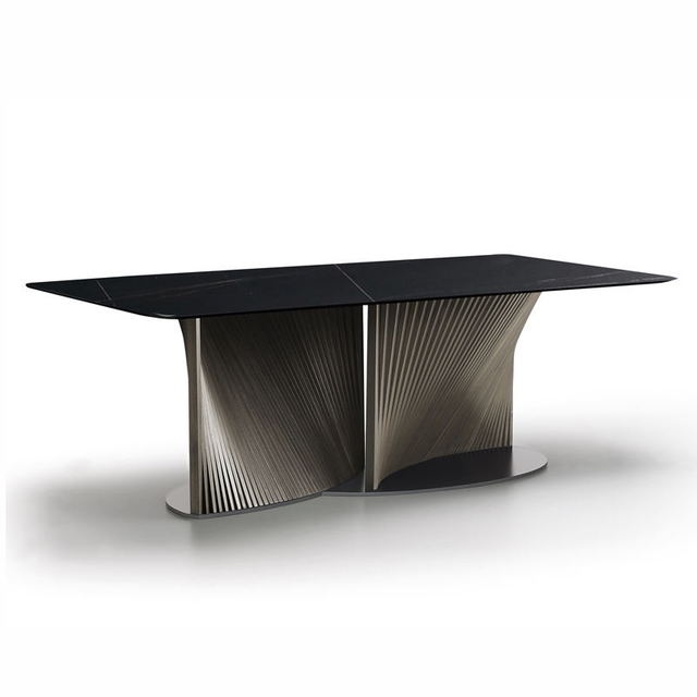 Stainless Steel Dining Table Rectangular Marble Restaurant Furniture Modern Luxury Style Dining Room Table