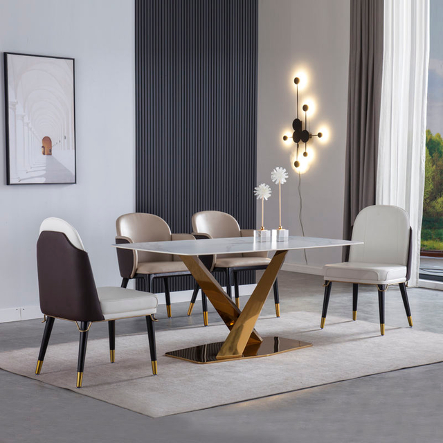 Modern Style of the Hot-selling Luxury Restaurant Cafe Is Decorated with Pu Leather Wooden Dining Chairs