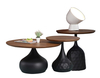 Modern Classical Black Iron Art Solid Wood Round Coffee Table Luxury Simple Rock Beam Living Room Side Table