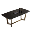 Italian Rectangular Marble Dining Table Stainless Steel Gold Leg Dining Set of 6 Chairs