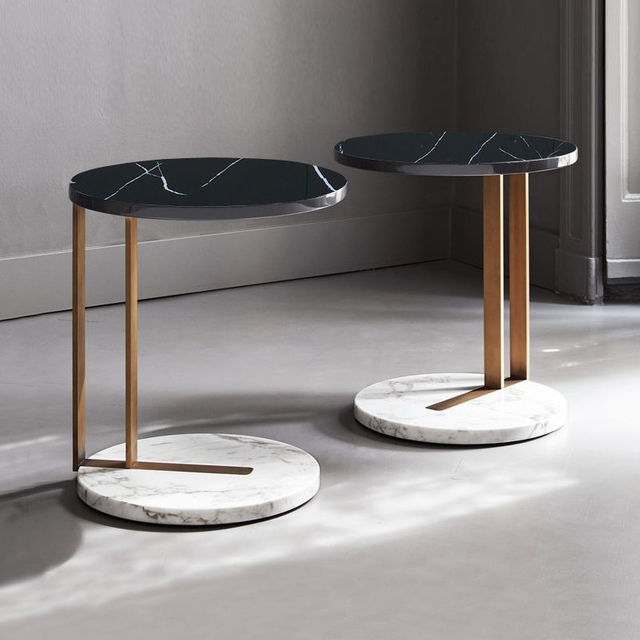 Modern Round Metal Stainless Steel Frame Marble Top Coffee Table Side Table for Living Room Bedroom