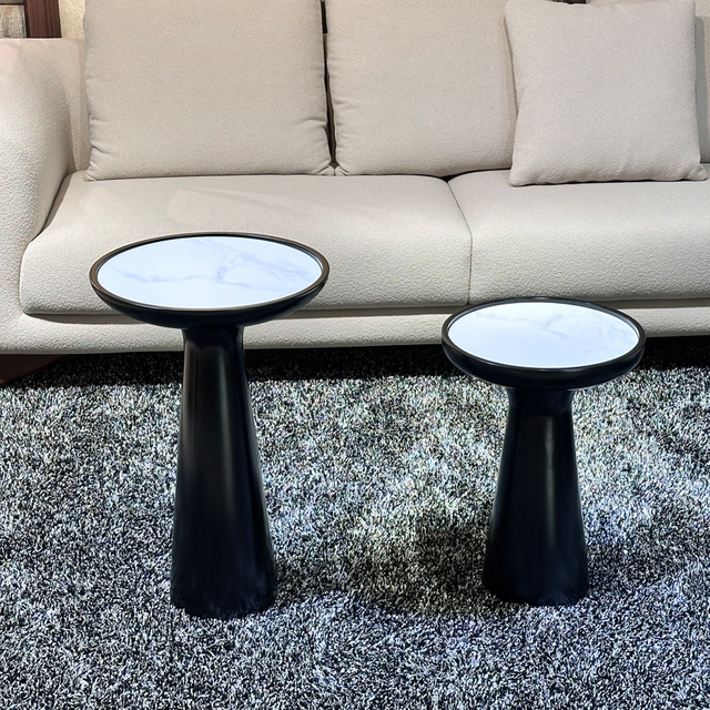 Nordic Wine Design Modern Luxury Living Room Furniture Black Wooden Marble Sintered Stone Top Side Table Small Coffee Table