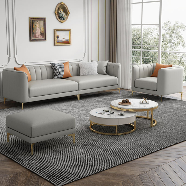 Modern Grey Armchair Sofa Set 1+1+3 Furniture Hotel Apartment Living Room Home Office Leather Sofa
