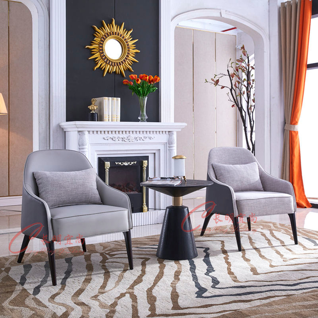 Modern Simple Leather Sofa and Chair Hotel Leisure Area Villa Living Room Leisure Solid Wood Armchair